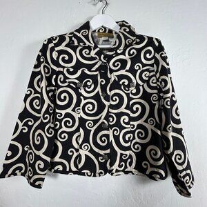 Rare Vintage Painted Pony Women Swirl Pattern Tapestry Blazer Jacket Small Black